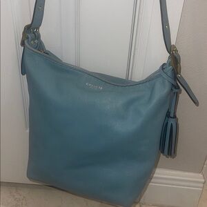 COACH  #19889 Large Legacy Duffle Leather Bag baby blue tassels